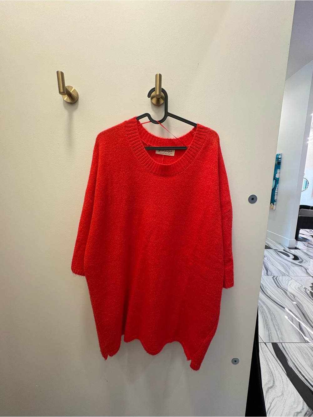 Free People Bright Red Oversized Crewneck Sweater